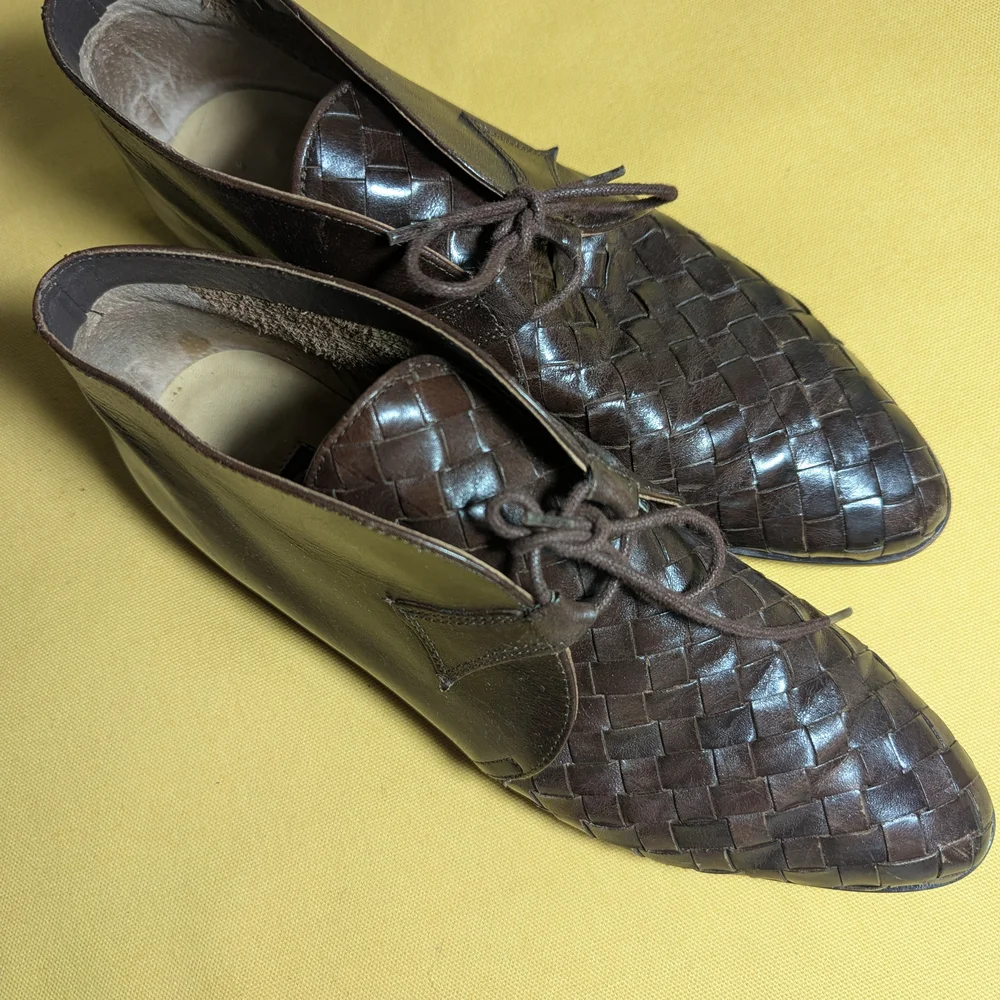 Pappagallo Brown Leather Woven Lace-Up Shoes - Picture 1 of 5